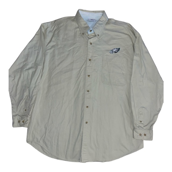 Other - Philadelphia Eagles Tan Embroidered Logo Button Down Shirt Pocket Size XL